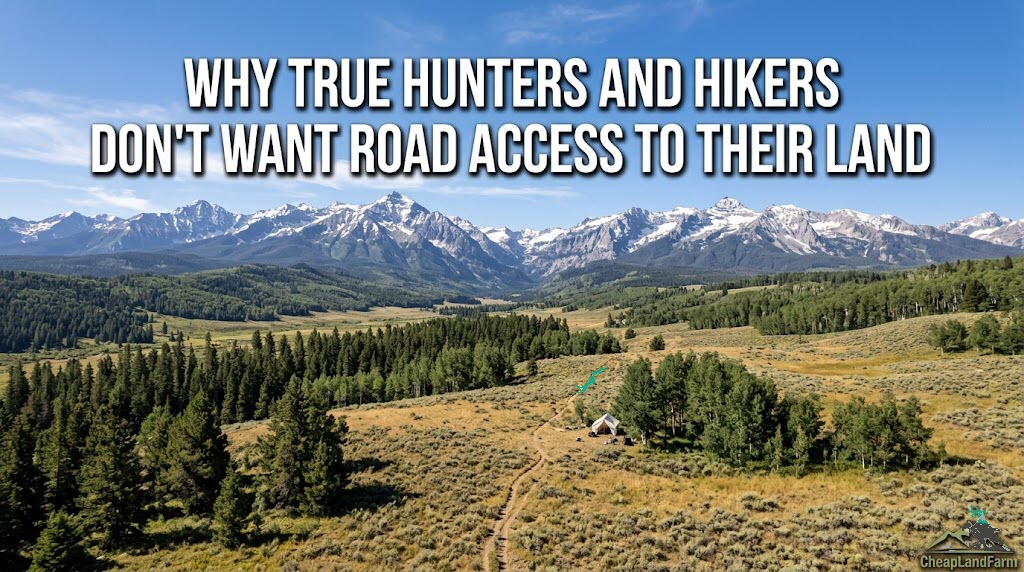 Hiker walking across remote mountain land without road access in Colorado