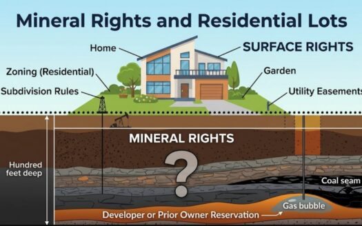 Diagram showing surface rights vs mineral rights for a residential land lot